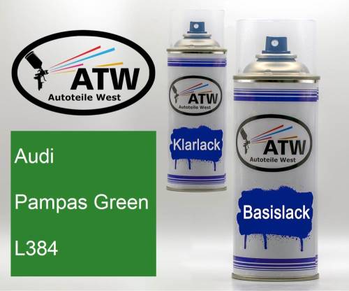 Audi, Pampas Green, L384: 400ml Sprühdose + 400ml Klarlack - Set, von ATW Autoteile West.